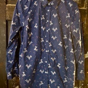 Talbots Women’s Dark Blue Shirt with Scottie Dog and Candy Cane. Size Large.
